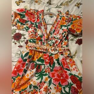 Farm Rio multi color romper. Puff sleeve. Size medium